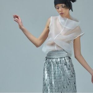 Julia Allert Organza High Collar White Sheer Blouse